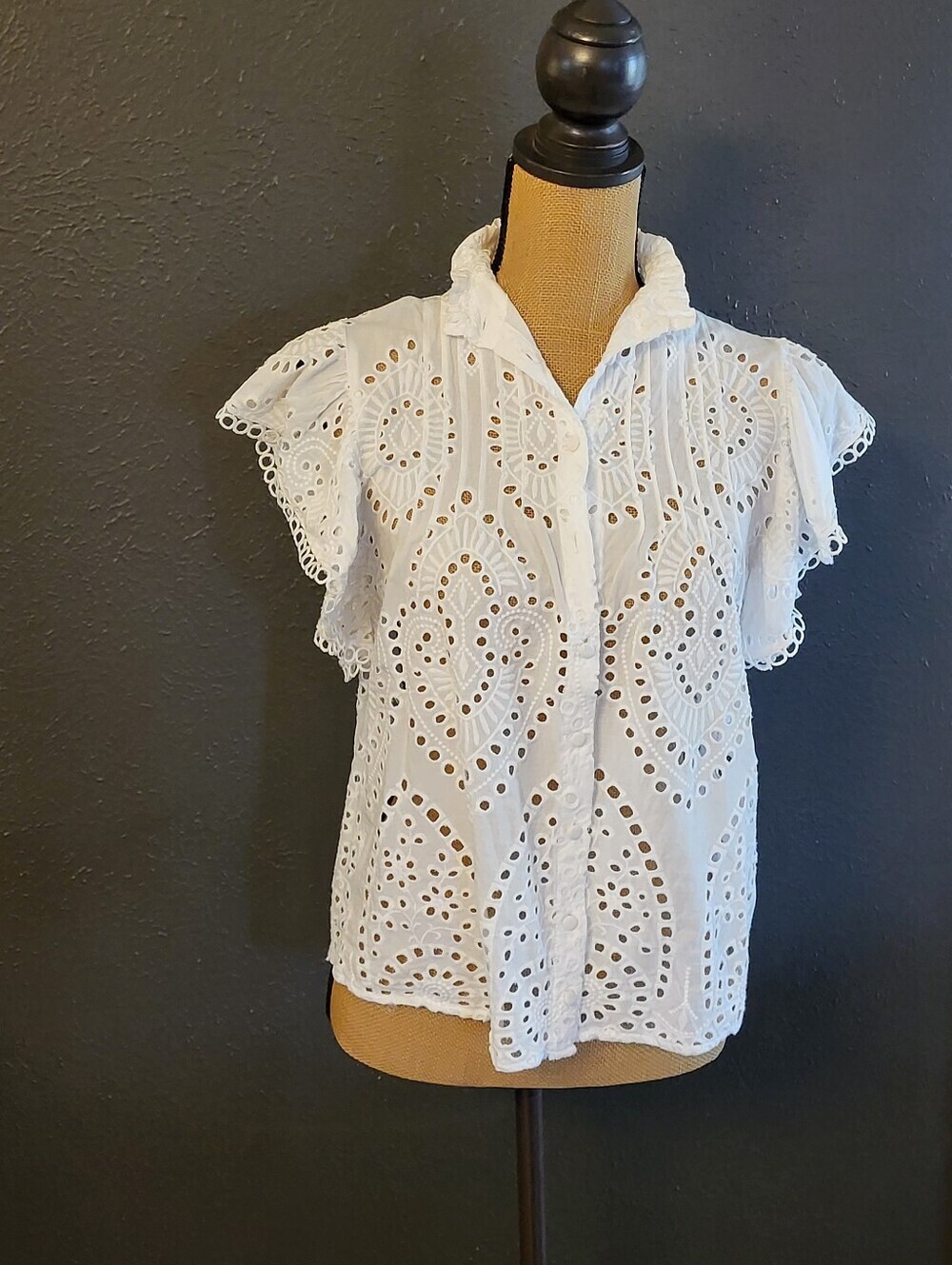 Bishop & Young Gabriele White Eylet Blouse Small